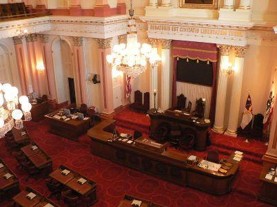 The California Senate chamber. There's not a lot of good news coming out of Sacramento this year. (Image via Wikimedia.org)