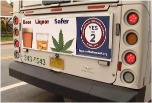 Bus ad for the Alaska marijuana legalization campaign.